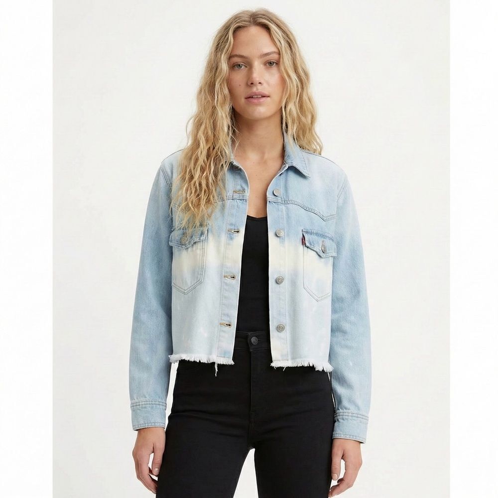 Levi's Dip Dye Raw Hem Trucker Jacket M Blue White Ombre Denim Festival Boho